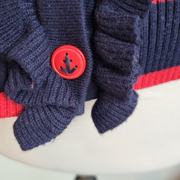 Talbots Nautical Anchor Cardigan Navy Ruffle Cotton Cashmere Sweater M Preppy - Picture 5 of 10